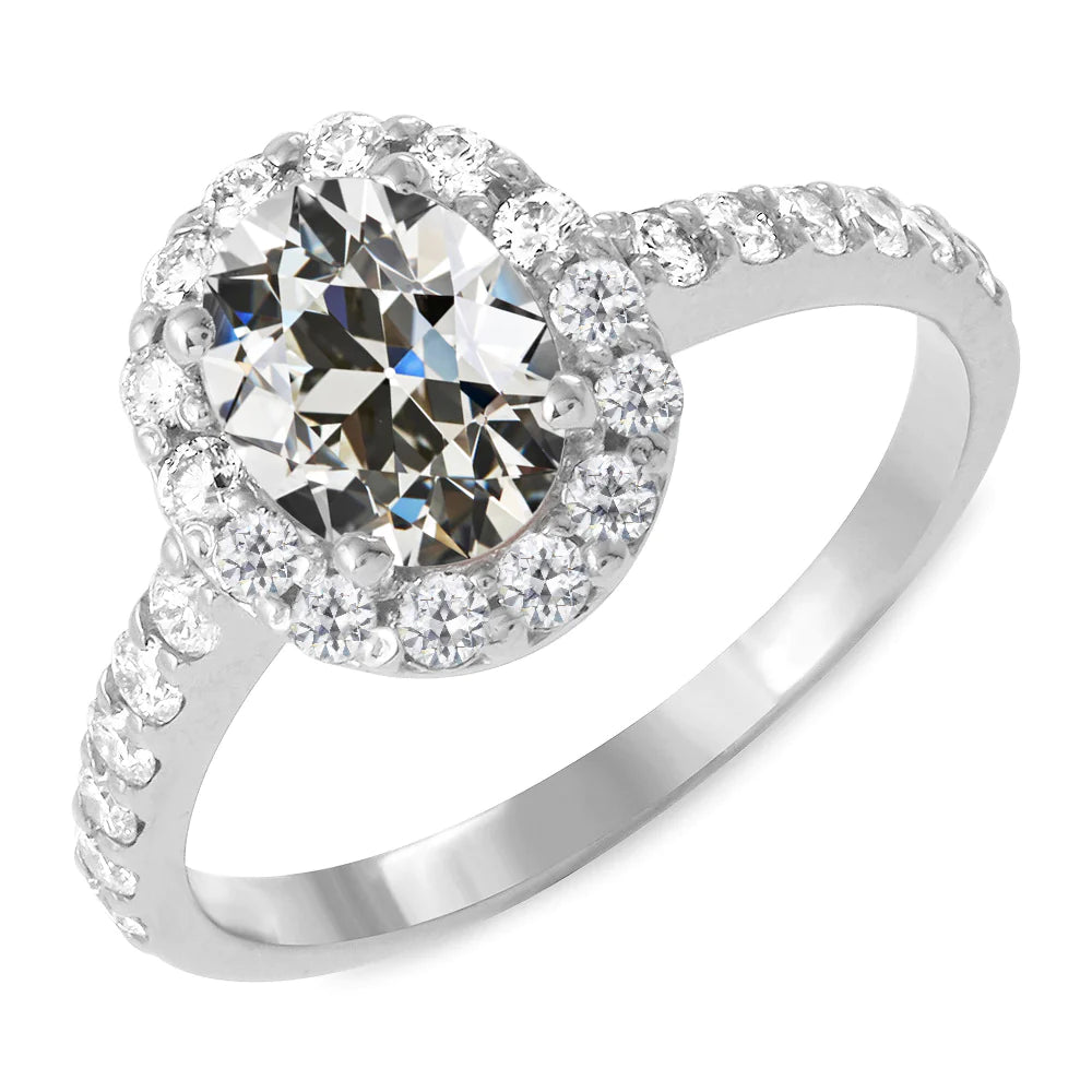 Bague de mariage ovale avec halo de Naturel diamants taille ancienne 6,50 cts Bijoux pour femme