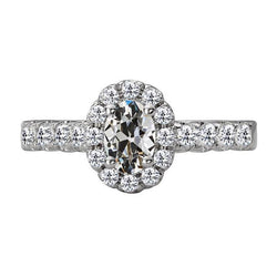 Bague de mariage ovale avec halo de Véritable diamants taille ancienne 7 carats en or 14 carats
