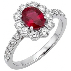 Bague de mariage ovale rubis 3.50 carats sertie griffes or blanc 14K