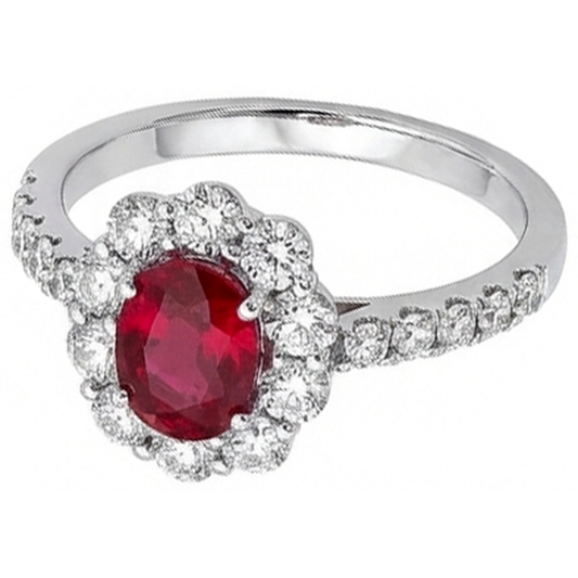 Bague de mariage ovale rubis 3.50 carats sertie griffes or blanc 14K