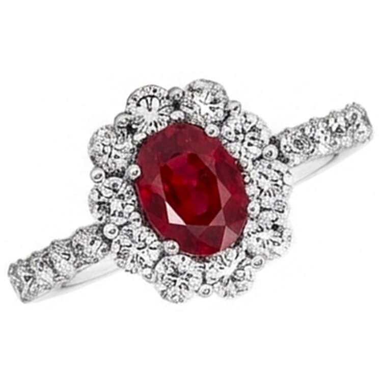 Bague de mariage ovale rubis 3.50 carats sertie griffes or blanc 14K