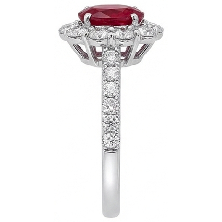 Bague de mariage ovale rubis 3.50 carats sertie griffes or blanc 14K