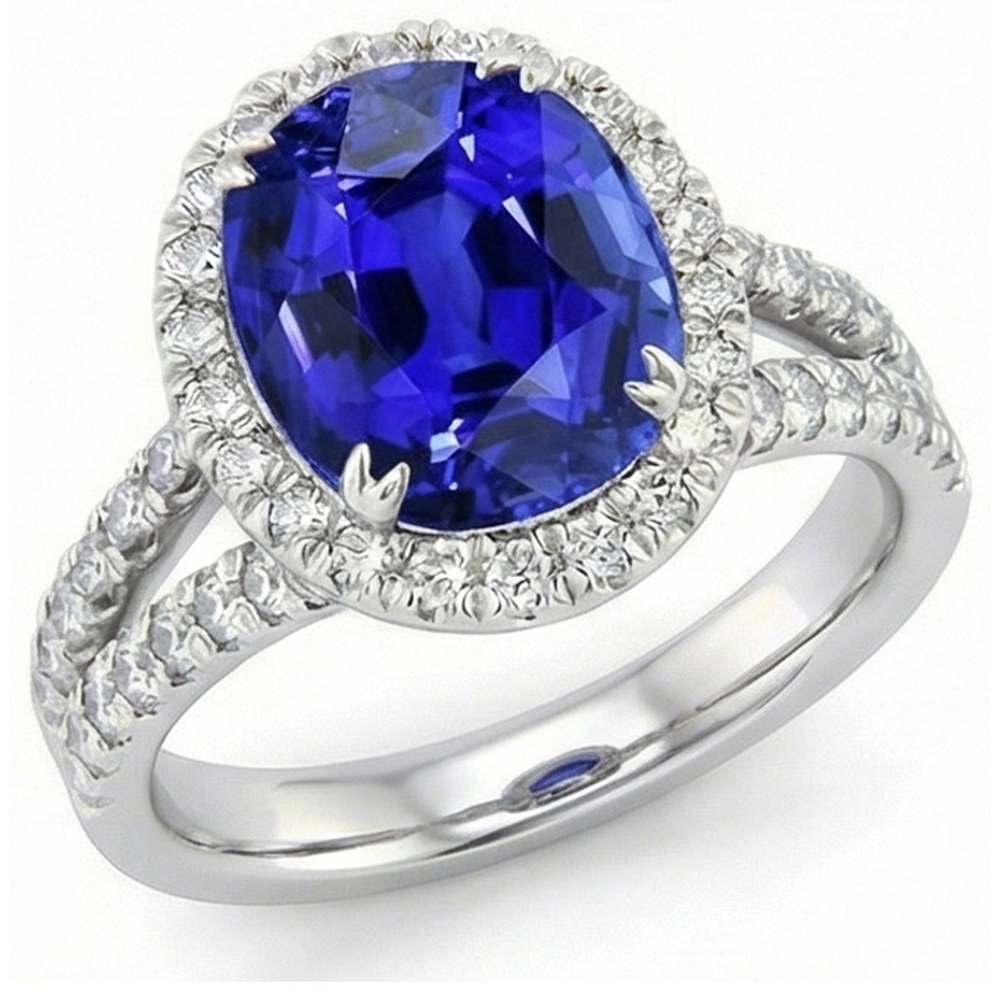 naturel oval saphir 5carats bague vue de face