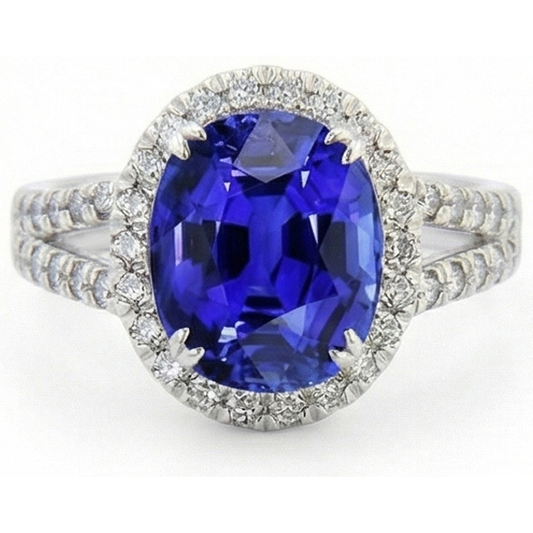naturel oval saphir 5carats bague angle de côté