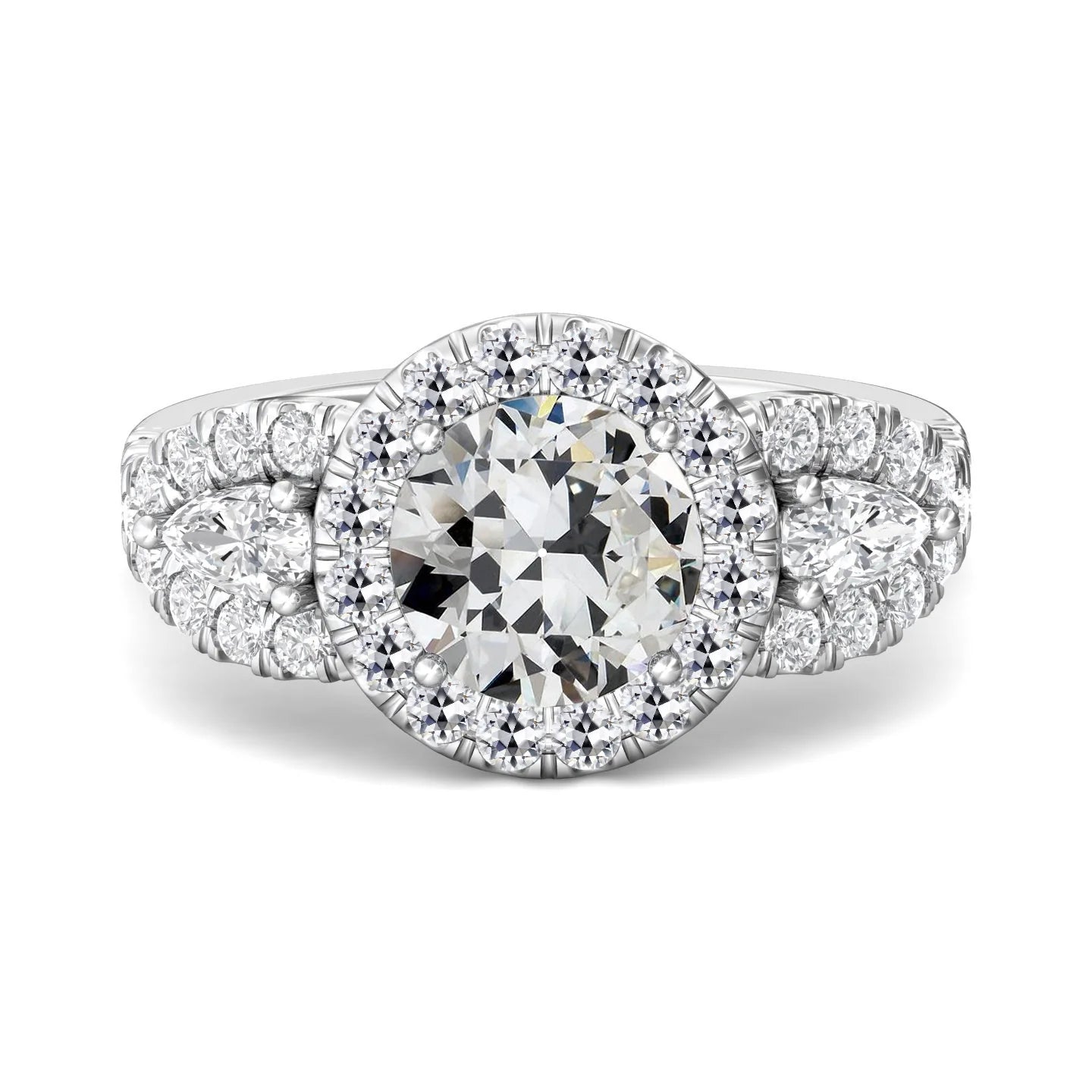 Bague de mariage poire halo et Réel diamants taille ancienne ronds 7 carats en or 14 carats