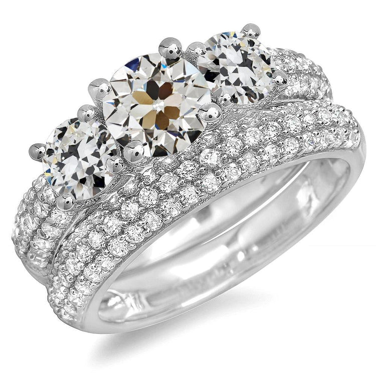 Bague de mariage pour femme sertie de Réel diamants ronds taille ancienne mine 11 carats en or 14K