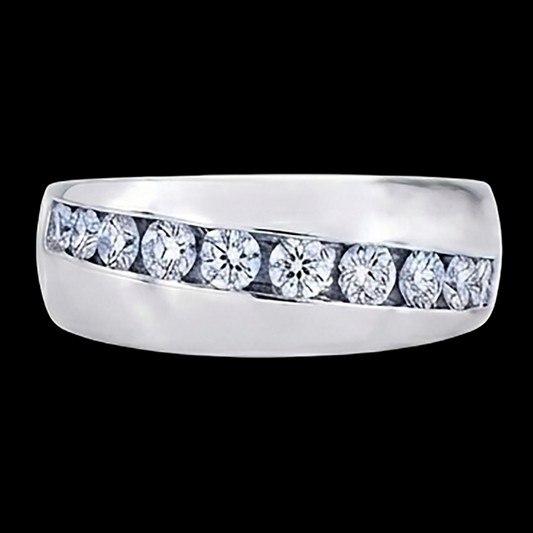 Bague de mariage pour homme avec diamants ronds de 1.25 ct. or blanc 14K