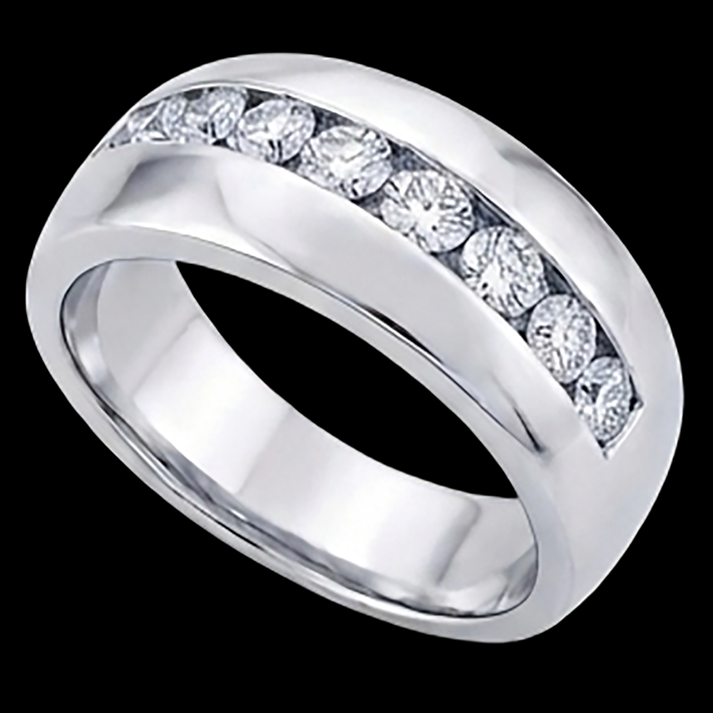 Bague de mariage pour homme avec diamants ronds de 1.25 ct. or blanc 14K