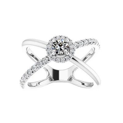 Bague de mariage ronde Vieux mineur Réel Diamond Halo Bande Criss Cross 2 Carats