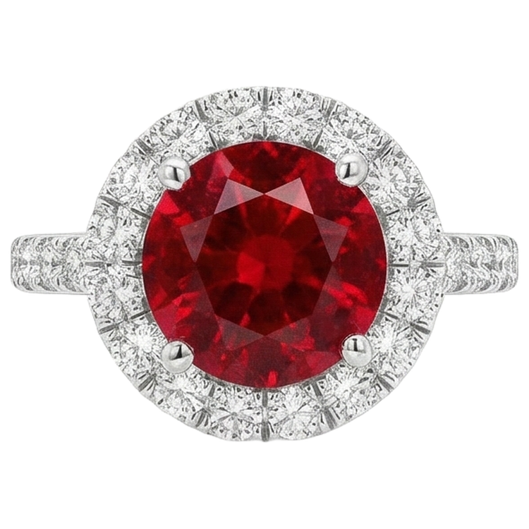 Bague de mariage rubis et diamants Coupe Ronde 4.50 ct en or blanc 14 carats