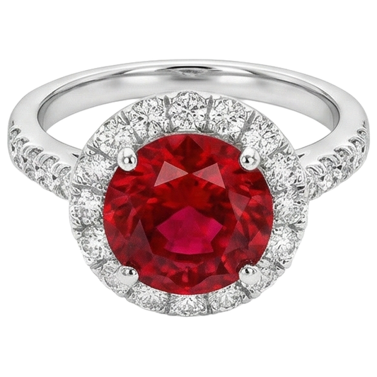Bague de mariage rubis et diamants Coupe Ronde 4.50 ct en or blanc 14 carats