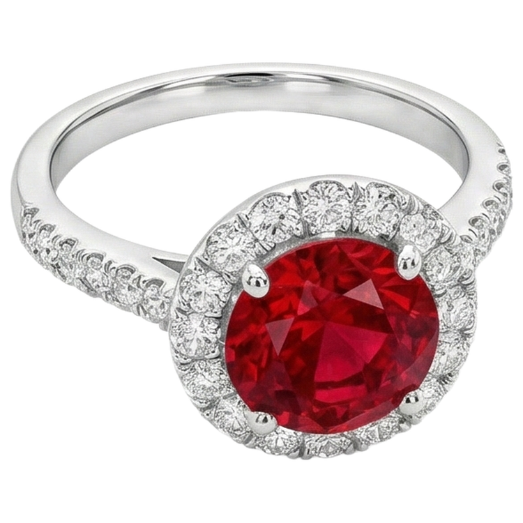 Bague de mariage rubis et diamants Coupe Ronde 4.50 ct en or blanc 14 carats