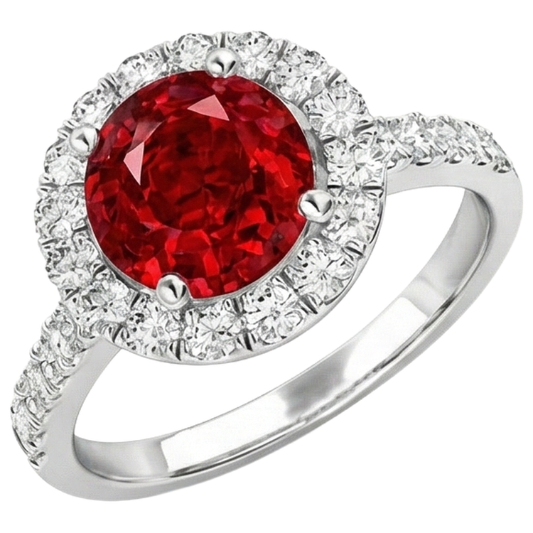 Bague de mariage rubis et diamants Coupe Ronde 4.50 ct en or blanc 14 carats