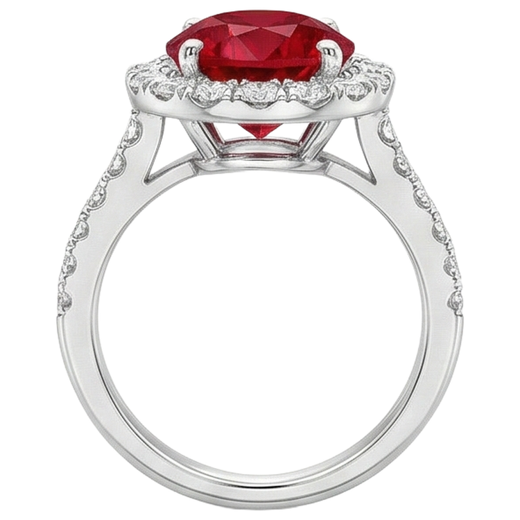 Bague de mariage rubis et diamants Coupe Ronde 4.50 ct en or blanc 14 carats