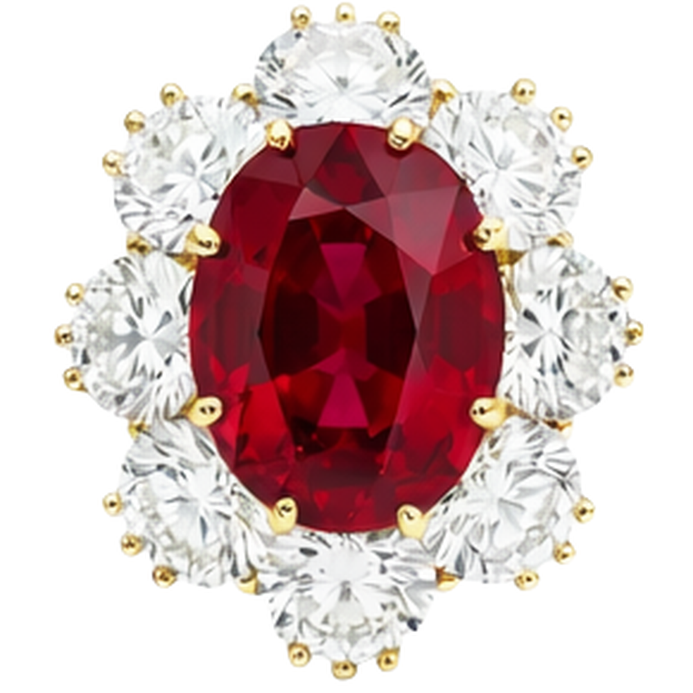 Bague de mariage rubis et diamants sertie griffes 3.75 ct or jaune 14K