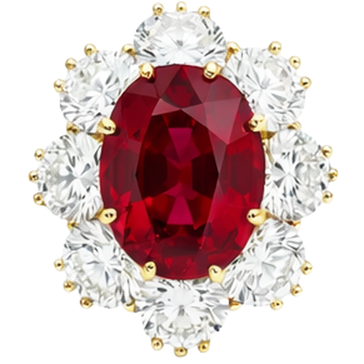 Bague de mariage rubis et diamants sertie griffes 3.75 ct or jaune 14K