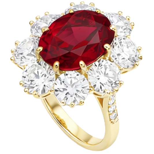 Bague de mariage rubis et diamants sertie griffes 3.75 ct or jaune 14K