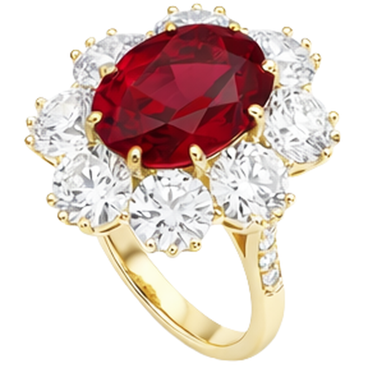 Bague de mariage rubis et diamants sertie griffes 3.75 ct or jaune 14K