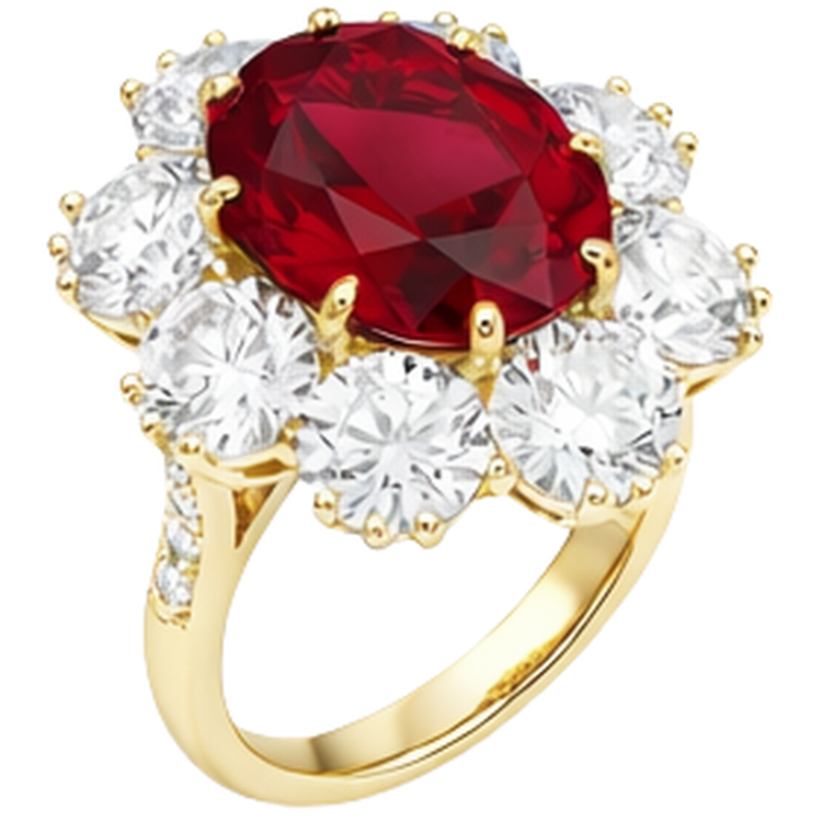 Bague de mariage rubis et diamants sertie griffes 3.75 ct or jaune 14K