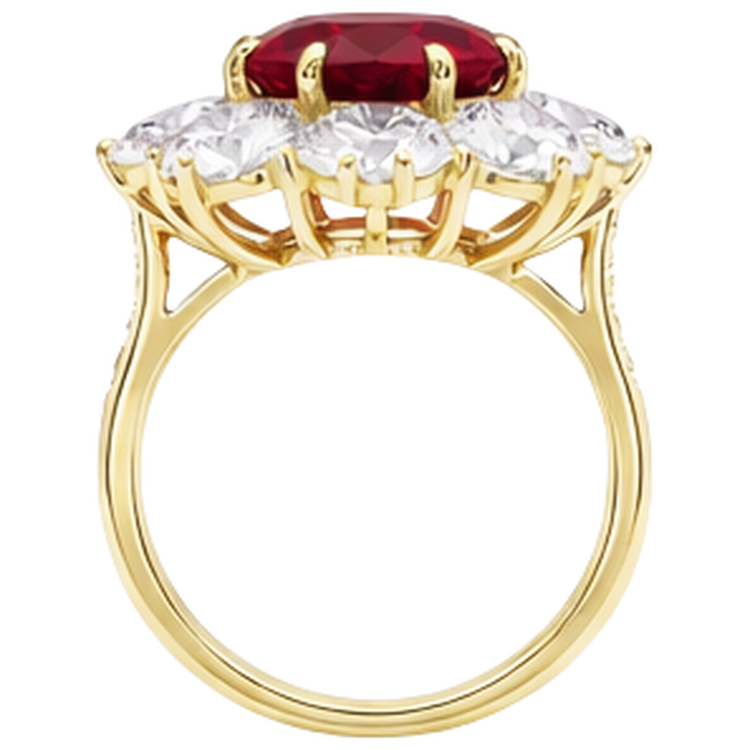Bague de mariage rubis et diamants sertie griffes 3.75 ct or jaune 14K