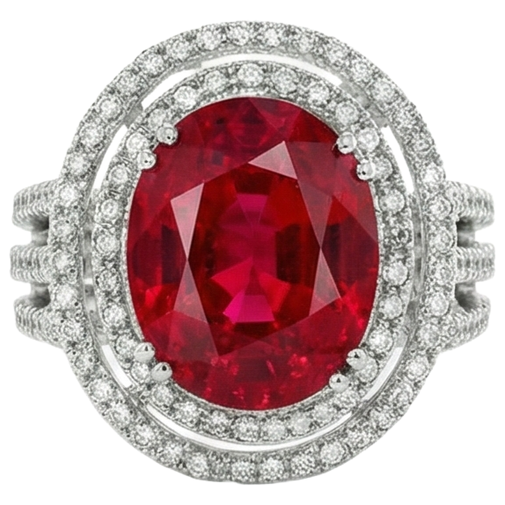 Bague de mariage rubis naturel avec diamants 4.5 carats or blanc 14K