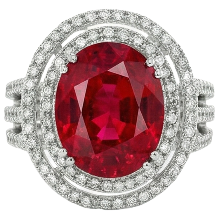 Bague de mariage rubis naturel avec diamants 4.5 carats or blanc 14K