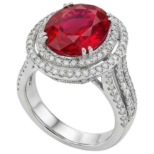 Bague de mariage rubis naturel avec diamants 4.5 carats or blanc 14K
