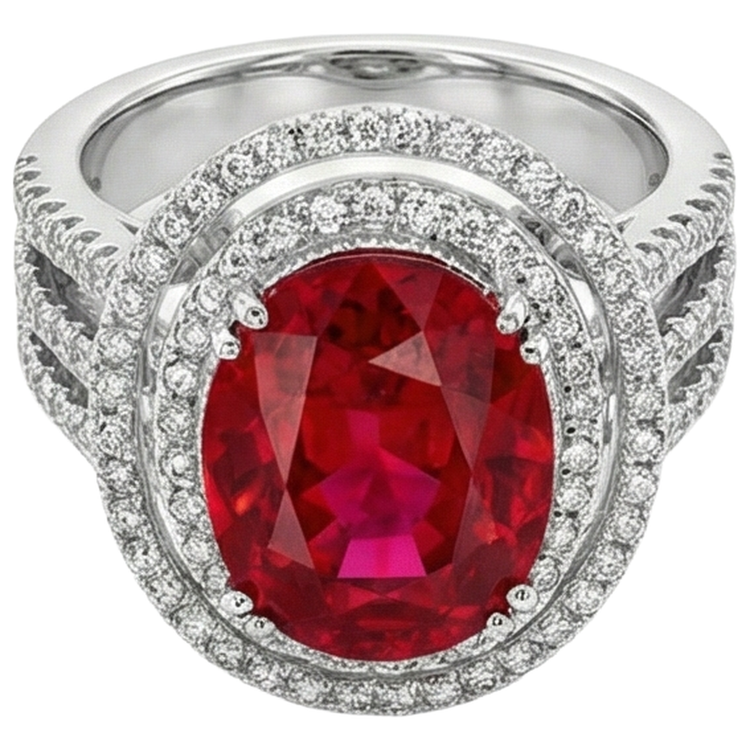 Bague de mariage rubis naturel avec diamants 4.5 carats or blanc 14K