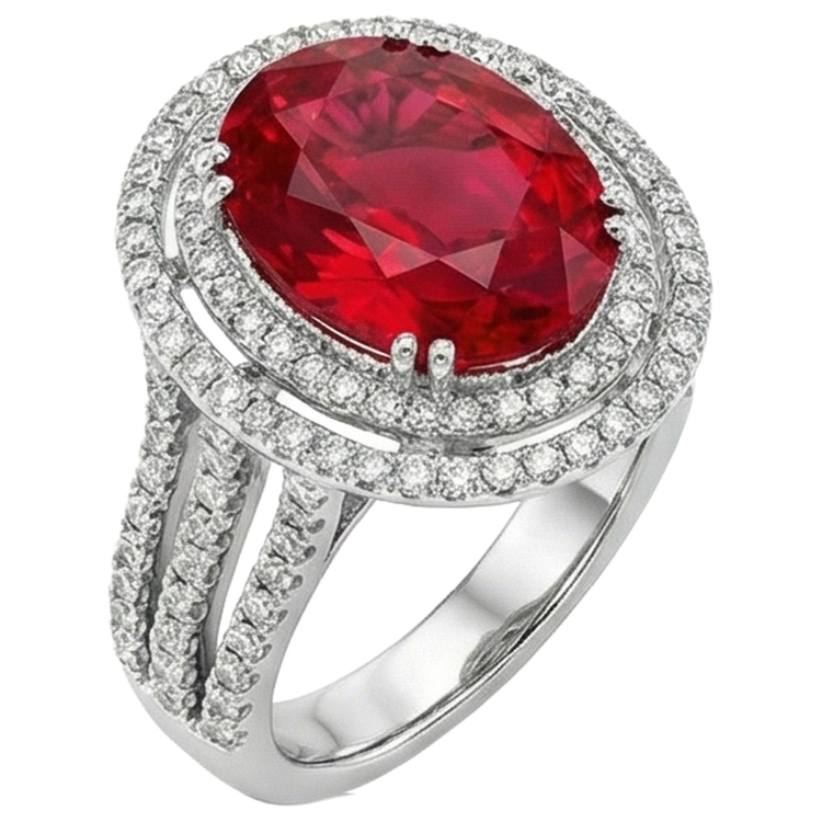 Bague de mariage rubis naturel avec diamants 4.5 carats or blanc 14K