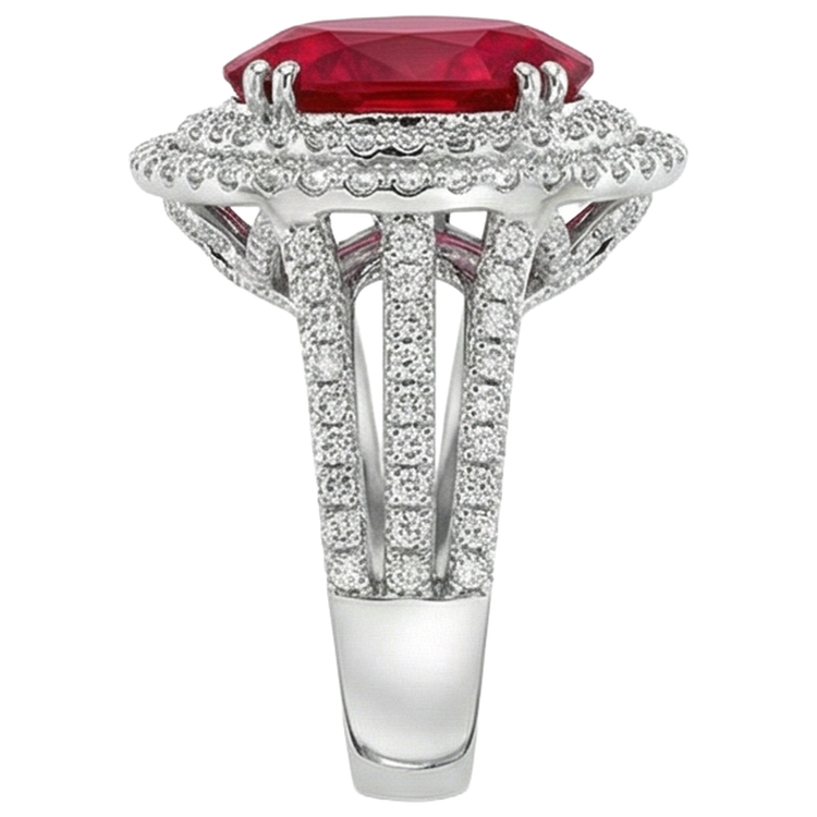 Bague de mariage rubis naturel avec diamants 4.5 carats or blanc 14K