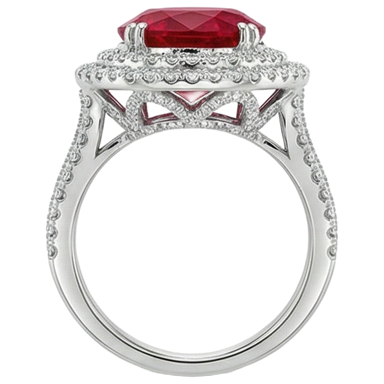 Bague de mariage rubis naturel avec diamants 4.5 carats or blanc 14K