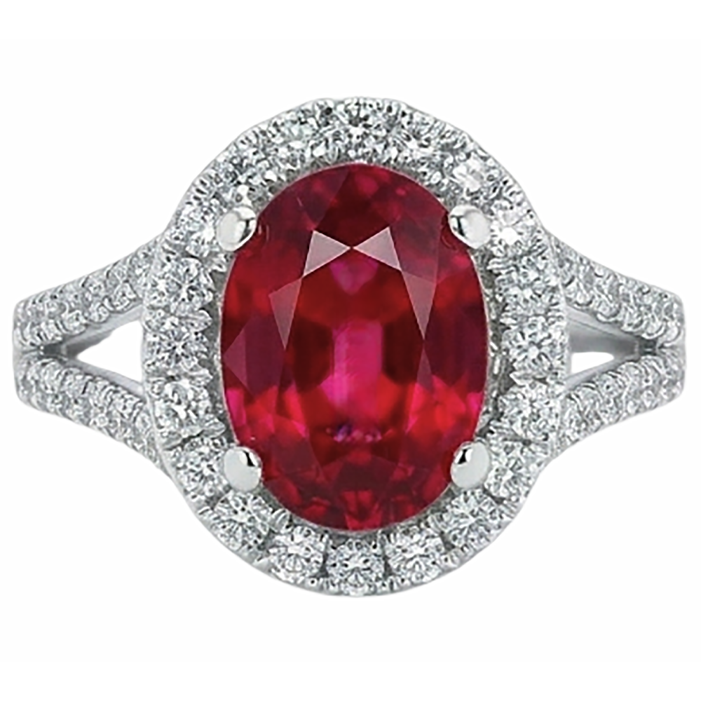 Bague de mariage rubis ovale rouge avec accents diamants 6.75 carats or blanc