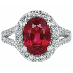 Bague de mariage rubis ovale rouge avec accents diamants 6.75 carats or blanc