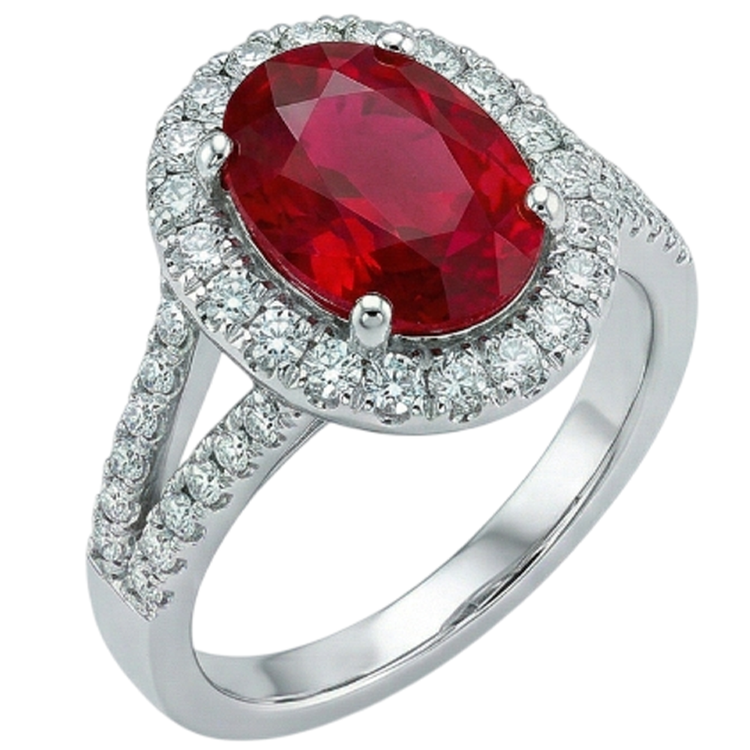 Bague de mariage rubis ovale rouge avec accents diamants 6.75 carats or blanc