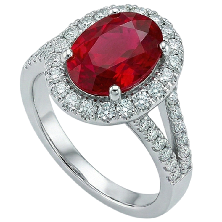 Bague de mariage rubis ovale rouge avec accents diamants 6.75 carats or blanc