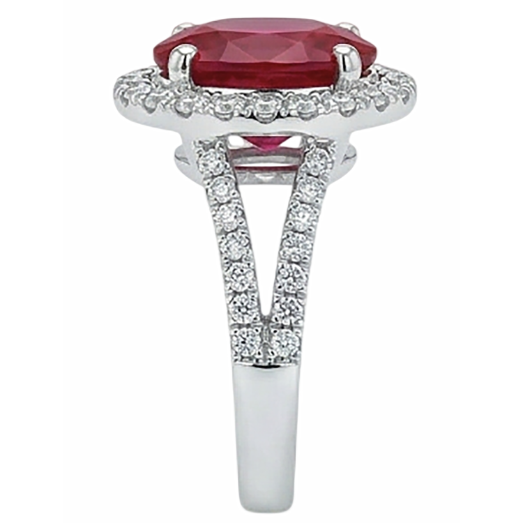 Bague de mariage rubis ovale rouge avec accents diamants 6.75 carats or blanc