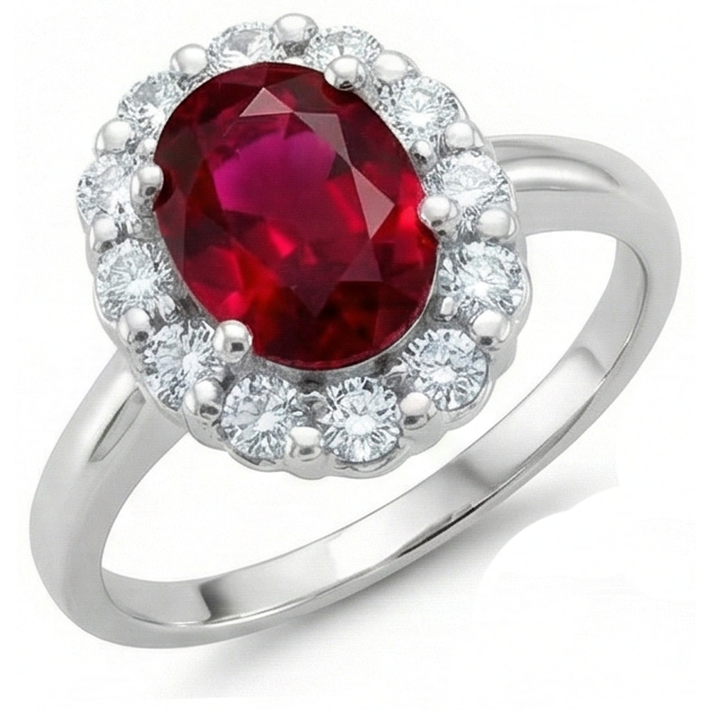 naturel oval rubis 4.25carats bague angle de côté