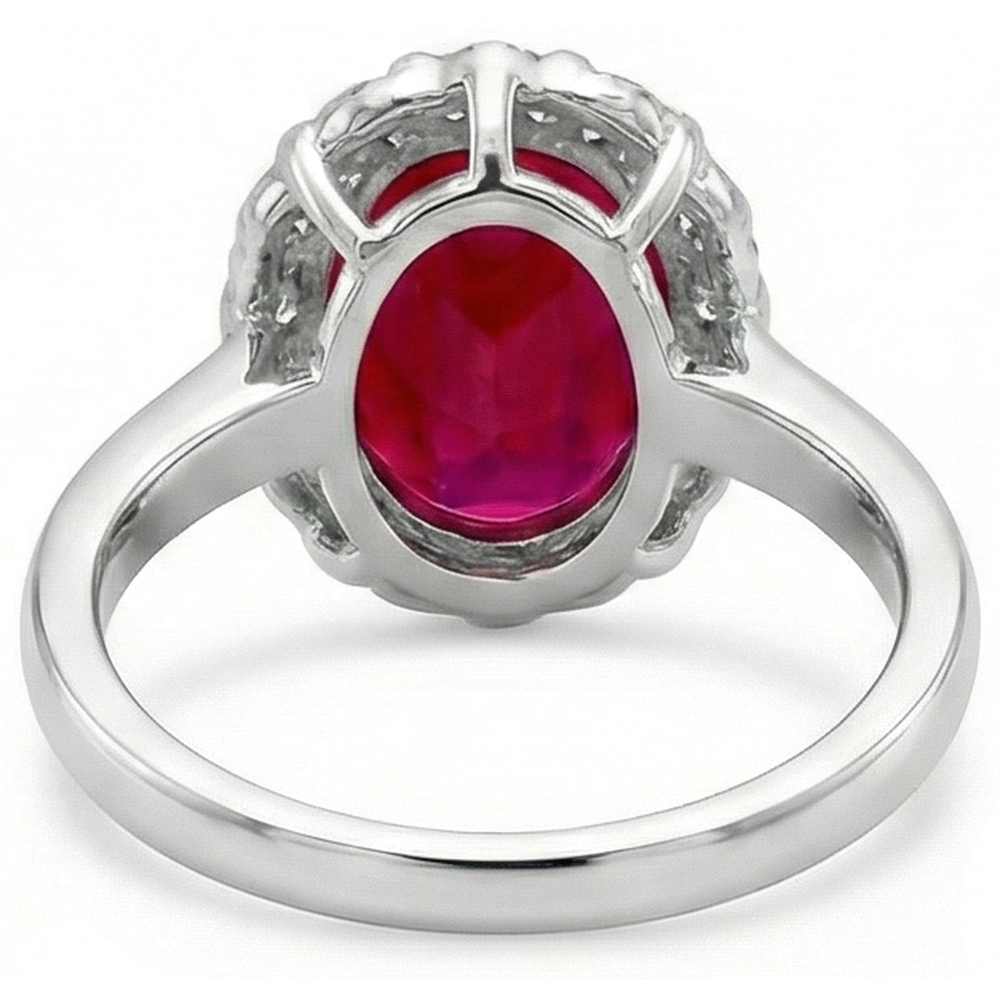 naturel oval rubis 4.25carats bague vue de profil