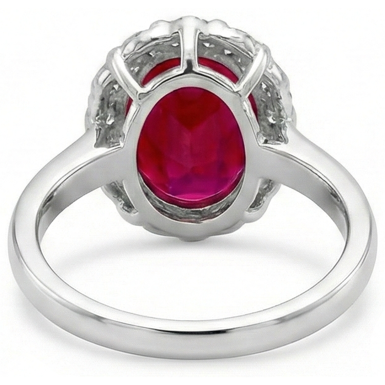 naturel oval rubis 4.25carats bague vue de profil