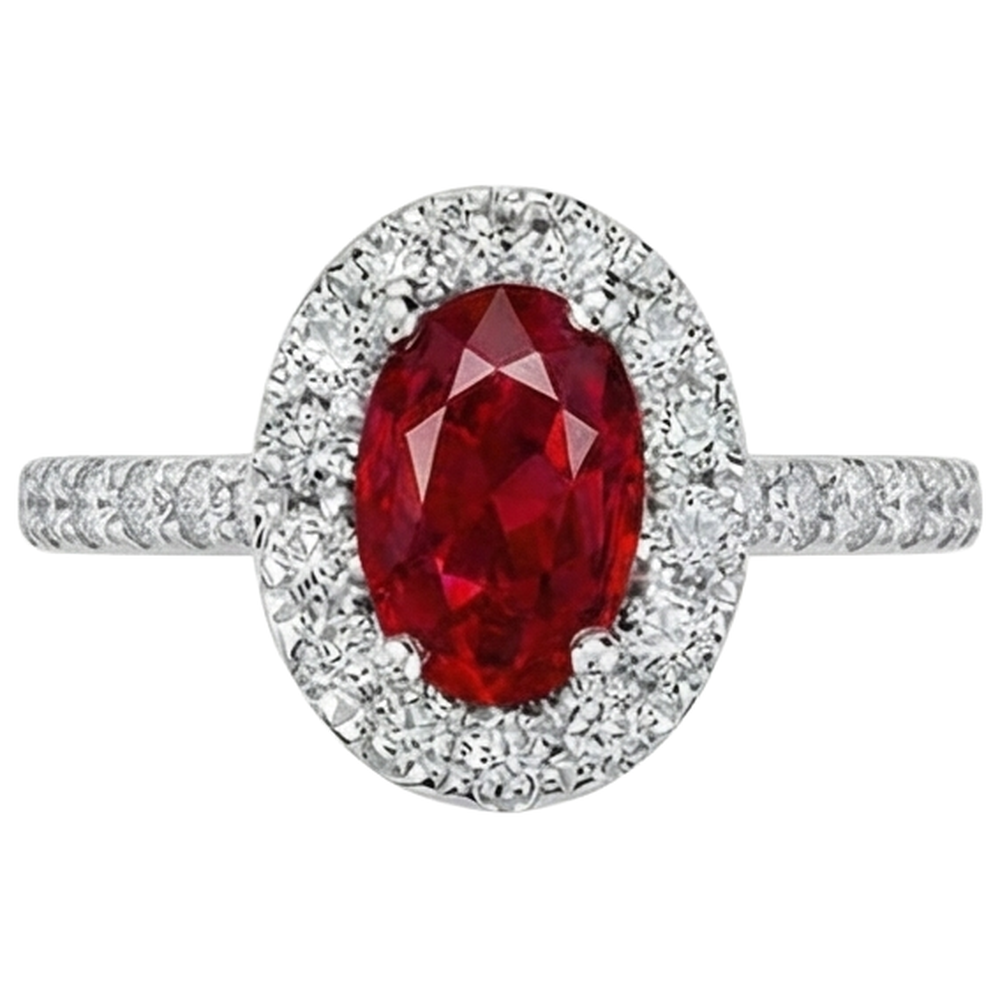 naturel oval rubis 4carats bague vue de face