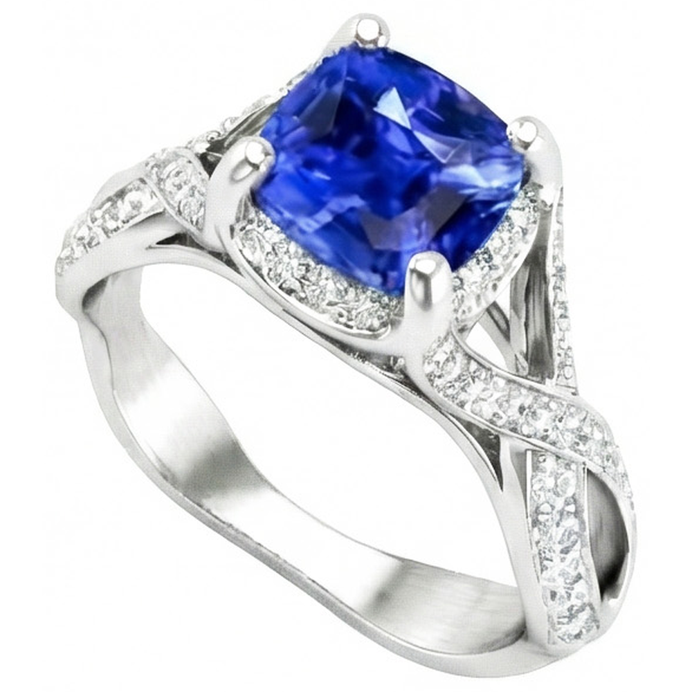 Bague de mariage saphir du Sri Lanka avec diamant 4.50 ct or blanc 14K
