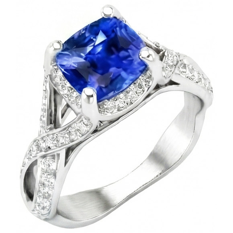 Bague de mariage saphir du Sri Lanka avec diamant 4.50 ct or blanc 14K