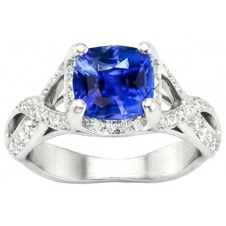 Bague de mariage saphir du Sri Lanka avec diamant 4.50 ct or blanc 14K
