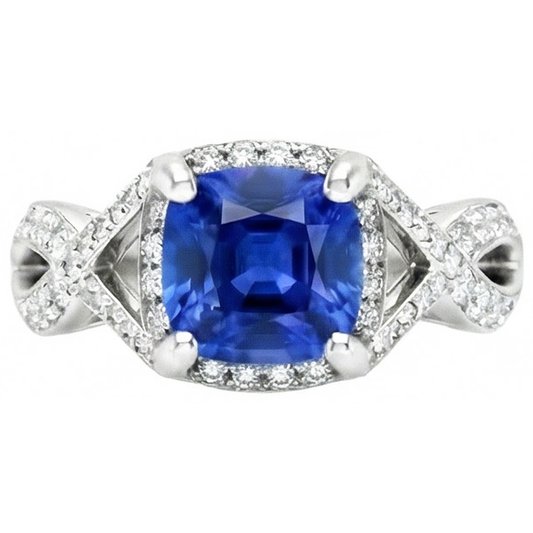 Bague de mariage saphir du Sri Lanka avec diamant 4.50 ct or blanc 14K