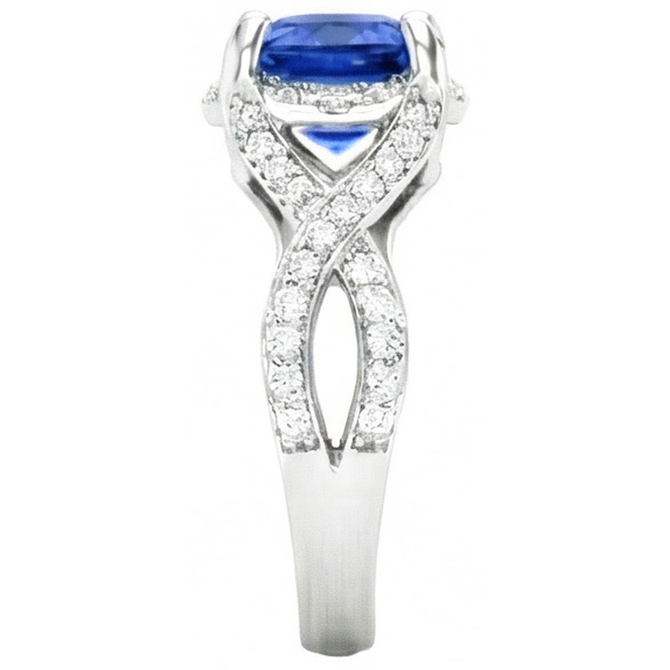 Bague de mariage saphir du Sri Lanka avec diamant 4.50 ct or blanc 14K