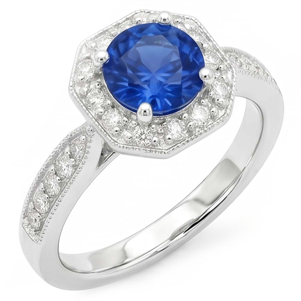 Bague de mariage saphir et diamant de 1.5 ct en or blanc 14k