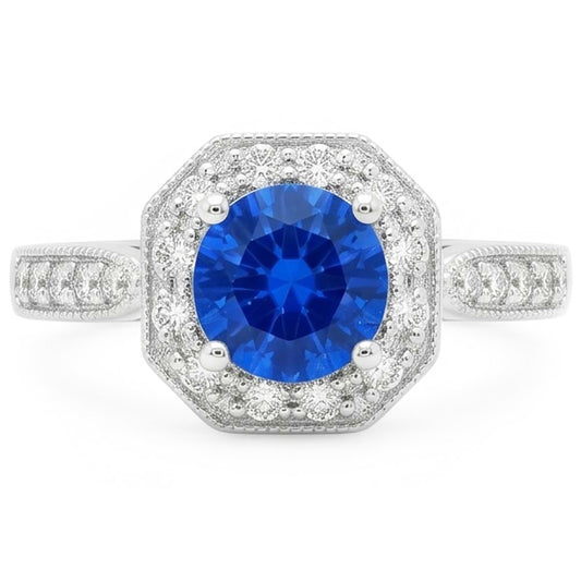 Bague de mariage saphir et diamant de 1.5 ct en or blanc 14k