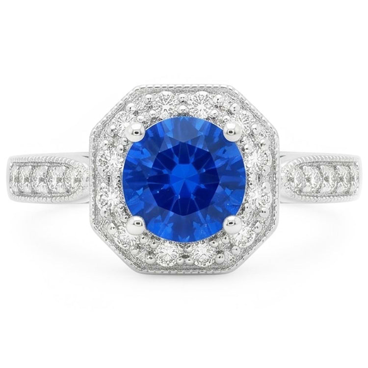 Bague de mariage saphir et diamant de 1.5 ct en or blanc 14k