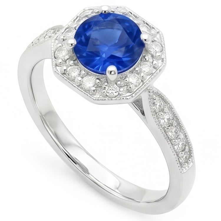 Bague de mariage saphir et diamant de 1.5 ct en or blanc 14k