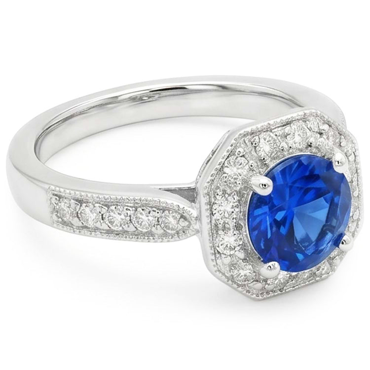 Bague de mariage saphir et diamant de 1.5 ct en or blanc 14k